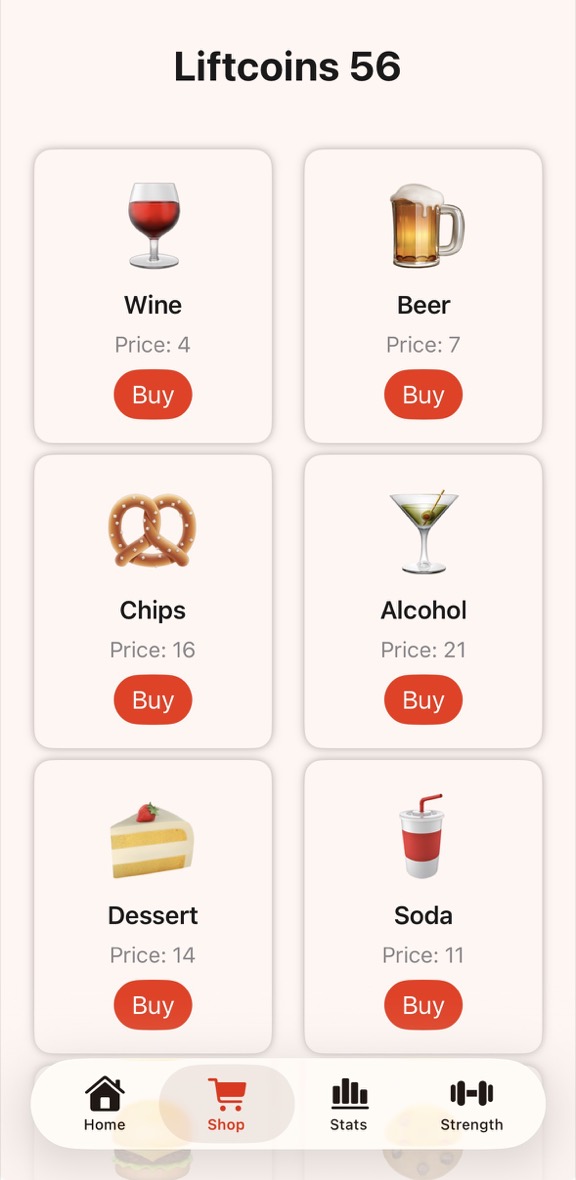 Liftward shop with reward items to buy with Liftcoins