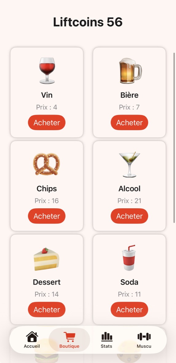 Boutique Liftward avec éléments à acheter en Liftcoins